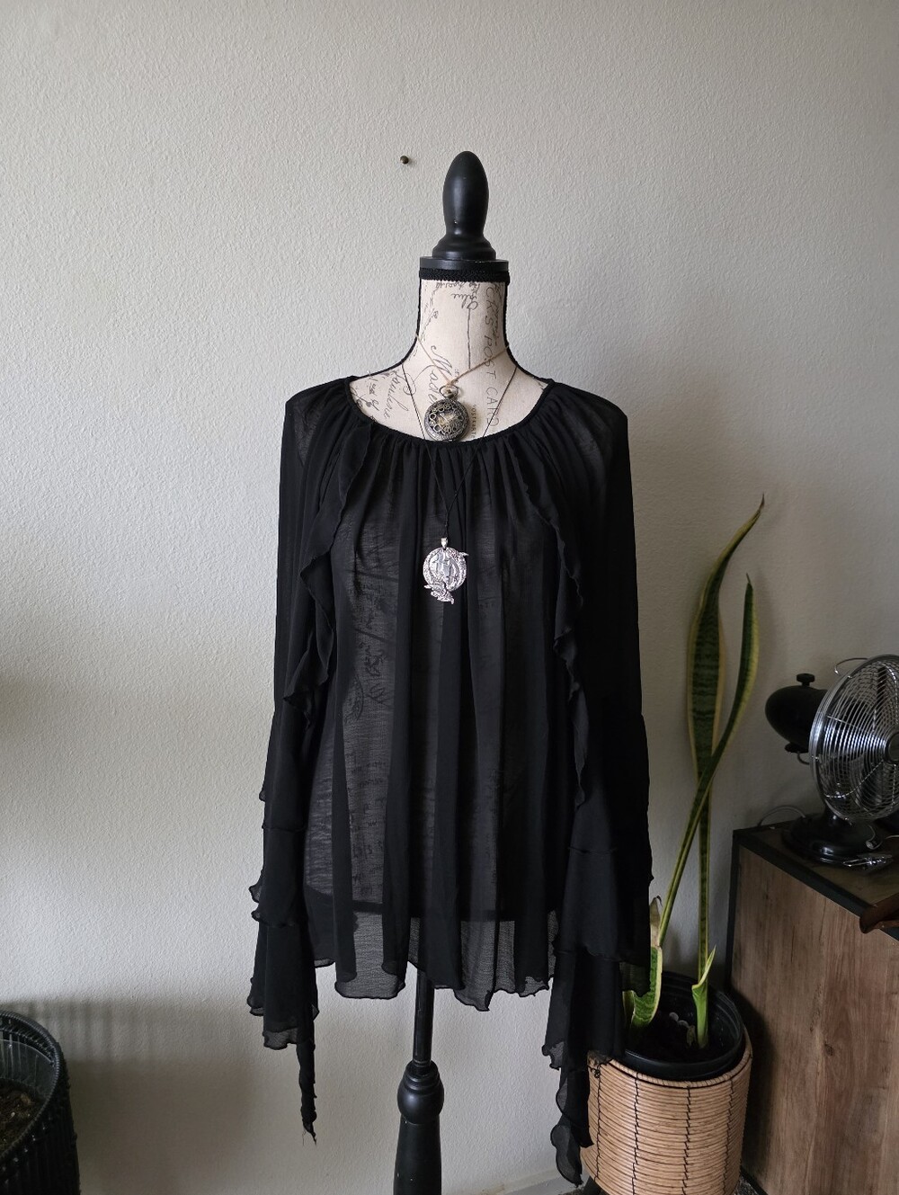 Torrid Black Sheer Blouse with Delicate Trim
